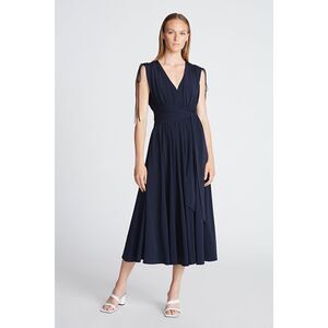 NWT Halston Cobey stretch jersey drawstring midnight blue midi dress Size XL